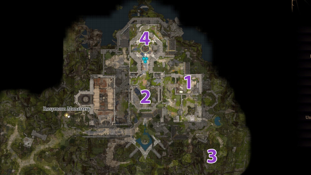 Карта расположения церемониального оружия монастыря Розиморн в Baldur's Gate 3
