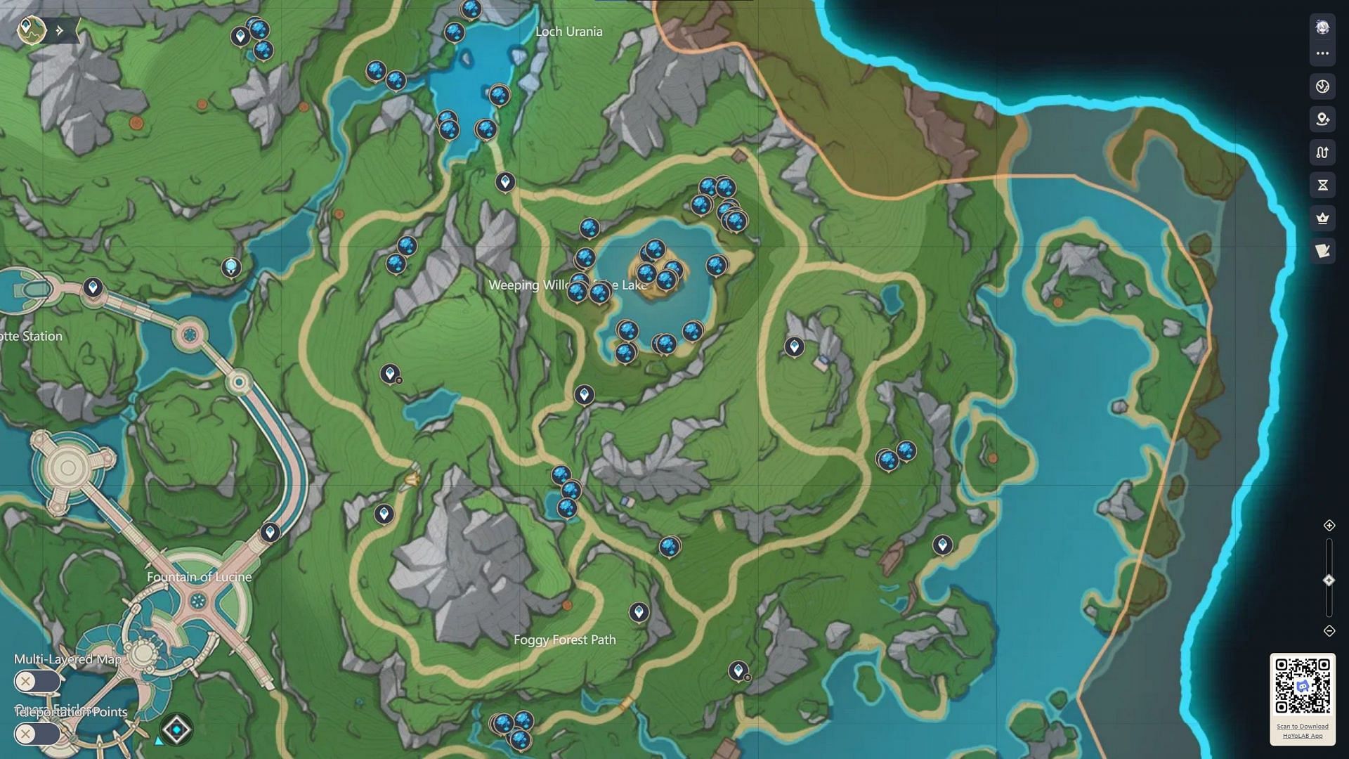 Озерные лилии на официальной интерактивной карте (изображение через Hoyolab)